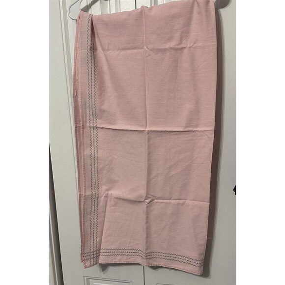 Vintage Tablecloth Topper Pink Silver Embroidered Trim Stripe - Picture 2 of 5